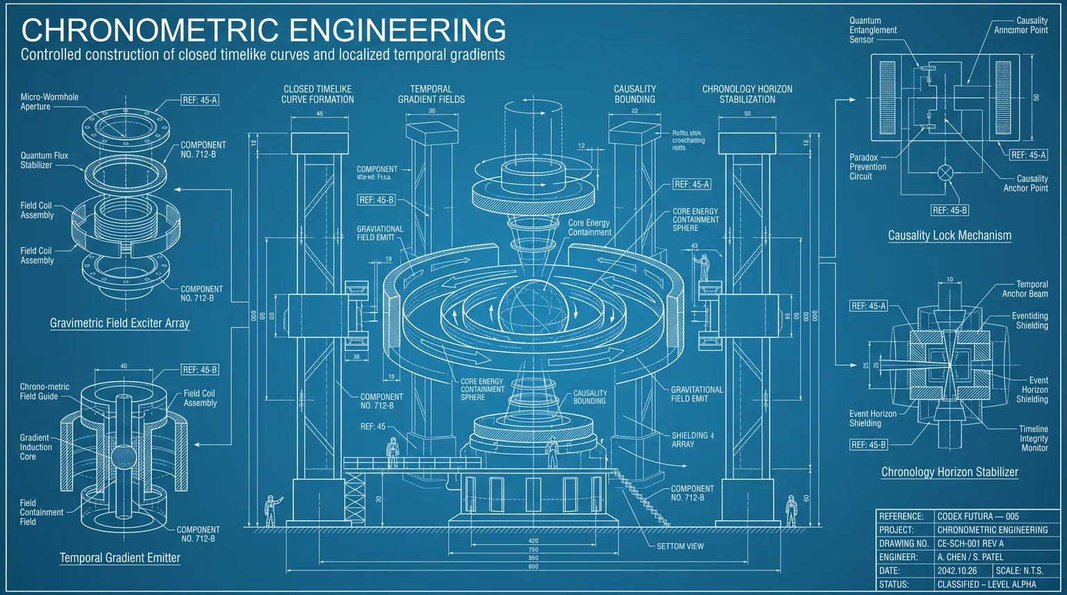 Blueprint engineering schematic for Chronometric Engineering.